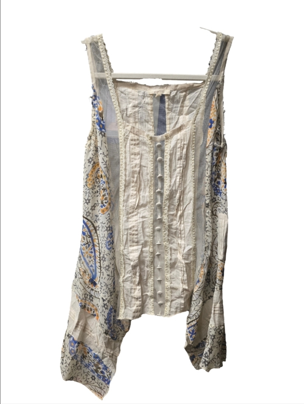 Mystree Cream Floral Lace-Trim Sleeveless Camisole Asymetrical Hem Sz.M